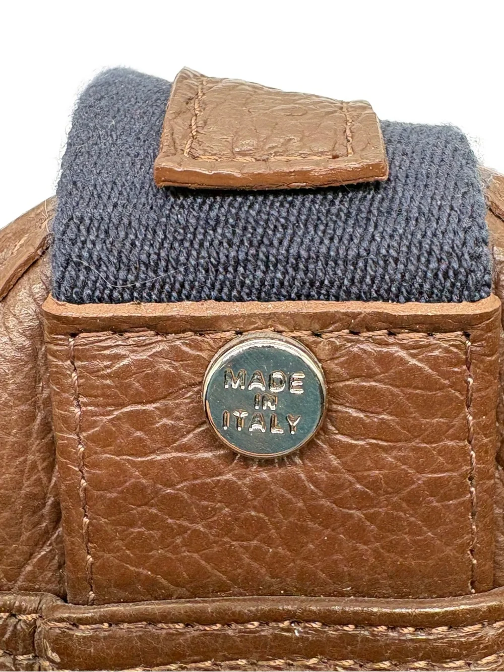 Orobianco Navy Nylon & Brown Leather Crossbody Sling Bag Made in Italy